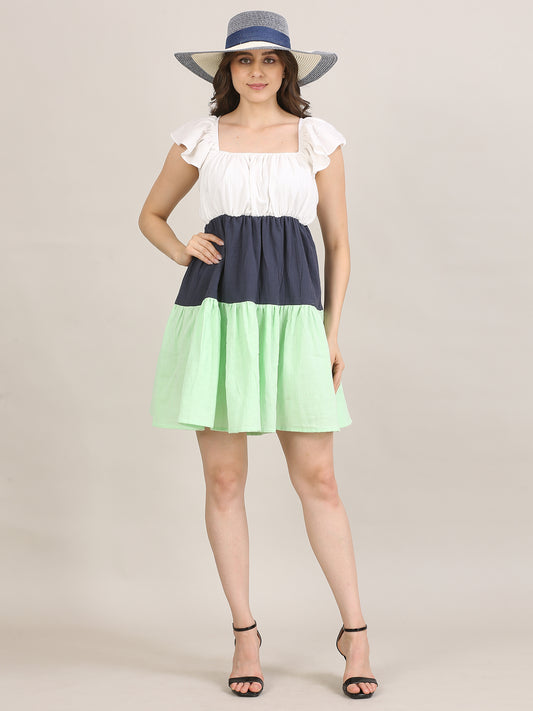 Color Block Planel Mini Dress