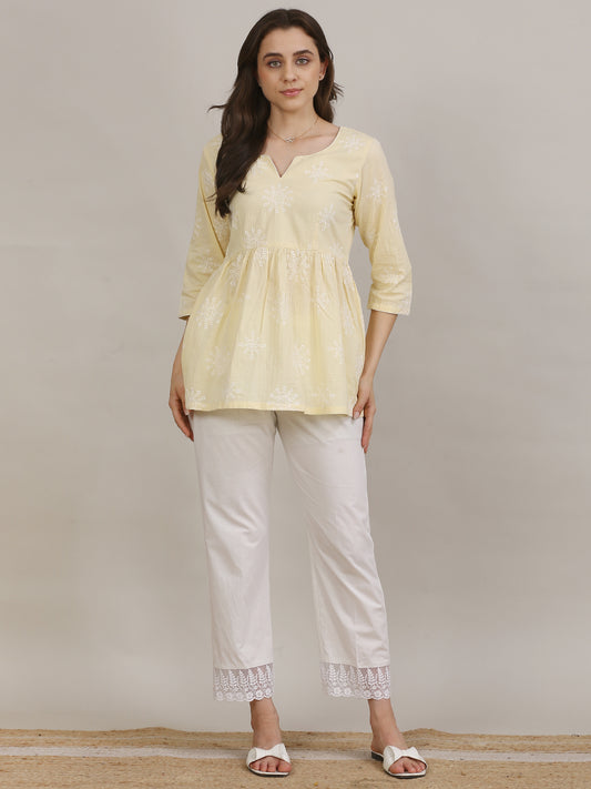 Buttercream Boho Embroidered Kurti Set