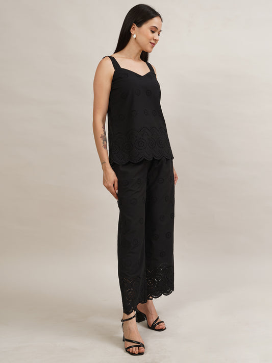 Black Eyelet Schiffli Coord Set