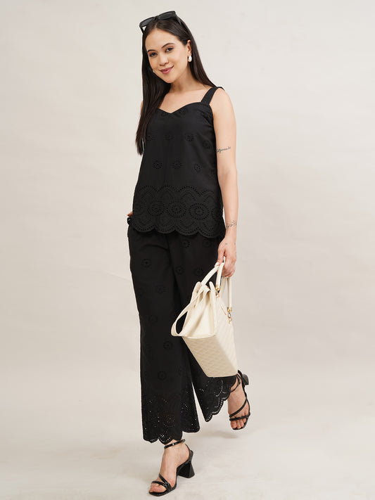 Black Eyelet Schiffli Coord Set
