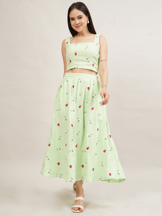 Garden Whisper Embroidered Midi Skirt