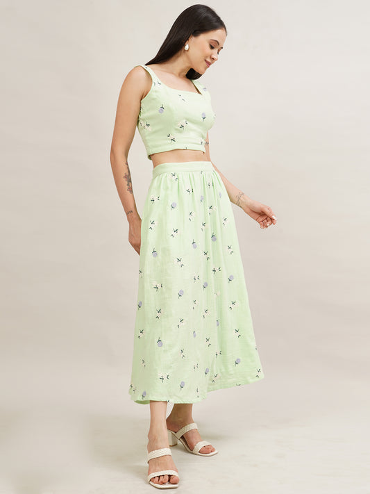 Garden Whisper Embroidered Midi Skirt