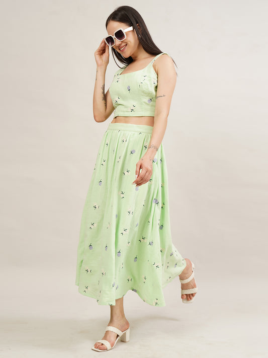 Garden Whisper Embroidered Midi Skirt