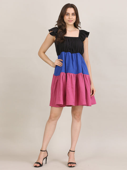 Color Block Planel Mini Dress