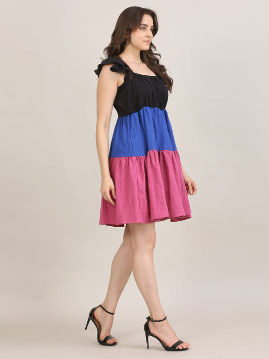 Color Block Planel Mini Dress