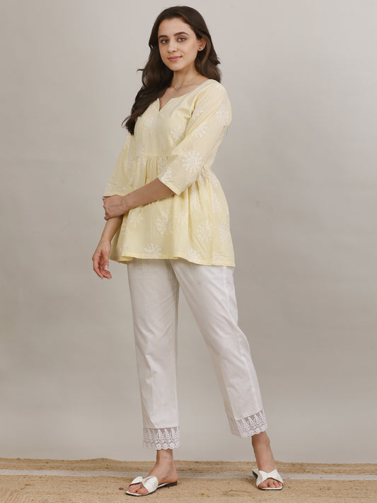 Buttercream Boho Embroidered Kurti Set