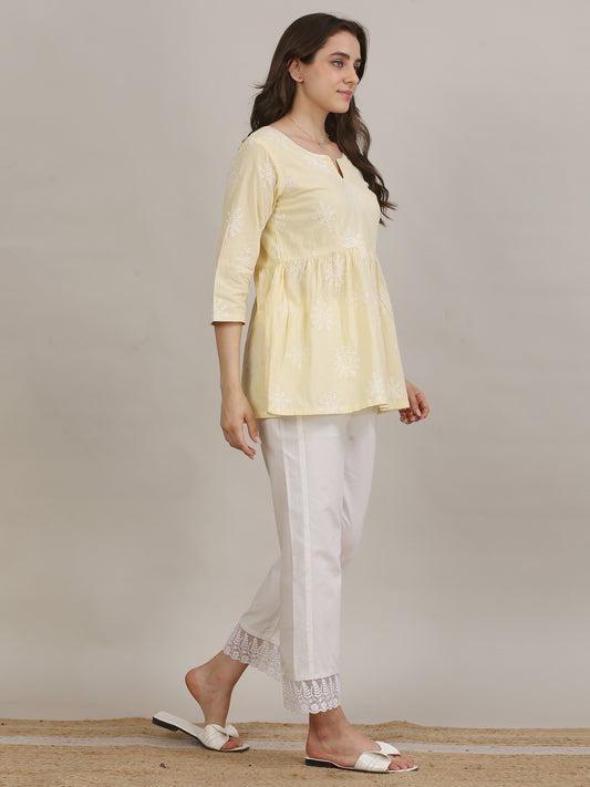 Buttercream Boho Embroidered Short Kurti