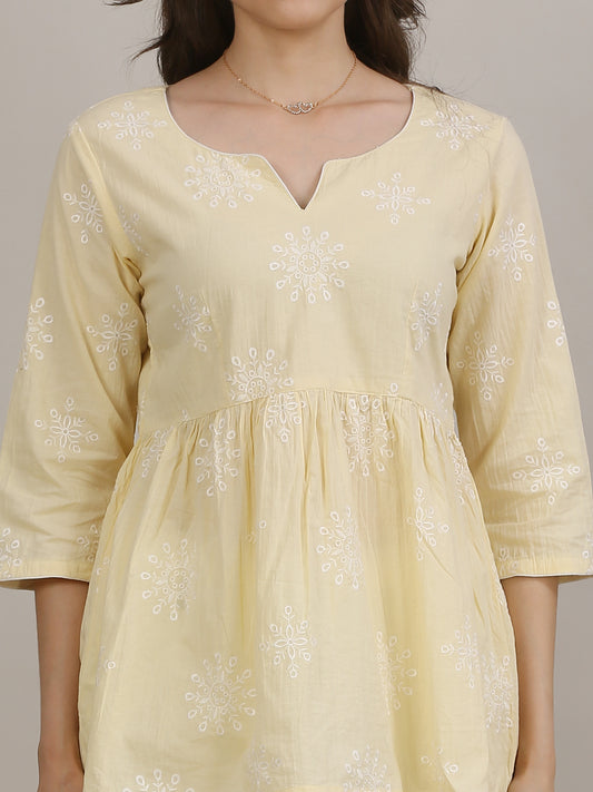 Buttercream Boho Embroidered Short Kurti