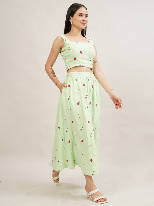 Garden Whisper Embroidered Midi Skirt